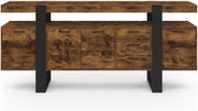 IDMarket - Aparador Phoenix XXL de 180 cm, 4 puertas y 3 cajones, madera efecto envejecido y negro
