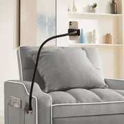 Sillón sofá convertible 3 en 1, sofá cama individual con respaldo ajustable, soporte para teléfono, USB y tipo C - ModernLuxe