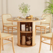 Mesa de comedor redonda de 110 cm con espacio de almacenamiento, mesa de cocina con estructura de metal estable, mesas de comedor modernas y redondas para 2-4 personas para comedor, cocina, oficina en casa (color roble claro)