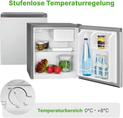 Mininevera Bomann 45L con congelador, refrigerador pequeño y silencioso para cocina, oficina, camping y gaming, frigorífico pequeño con puerta reversible - Mininevera, nevera para bebidas, minibar KB 7245 inox