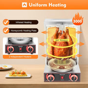 Máquina de kebab giratoria vertical, herramienta de barbacoa, grill de gas de Oriente Medio, barbacoa de mesa con dos tubos de calentamiento de rotación de 360º, 220V 3000W