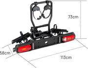 Portabicicletas de enganche Favoto para 2 bicicletas - Soporte plegable y abatible, carga de 50 kg, compatible con ruedas de 20–29", montaje rápido, estructura de aleación de aluminio para coche