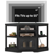 Mueble esquinero para TV estilo rústico, centro de entretenimiento y consola multimedia para televisores de hasta 55 pulgadas con toma de corriente