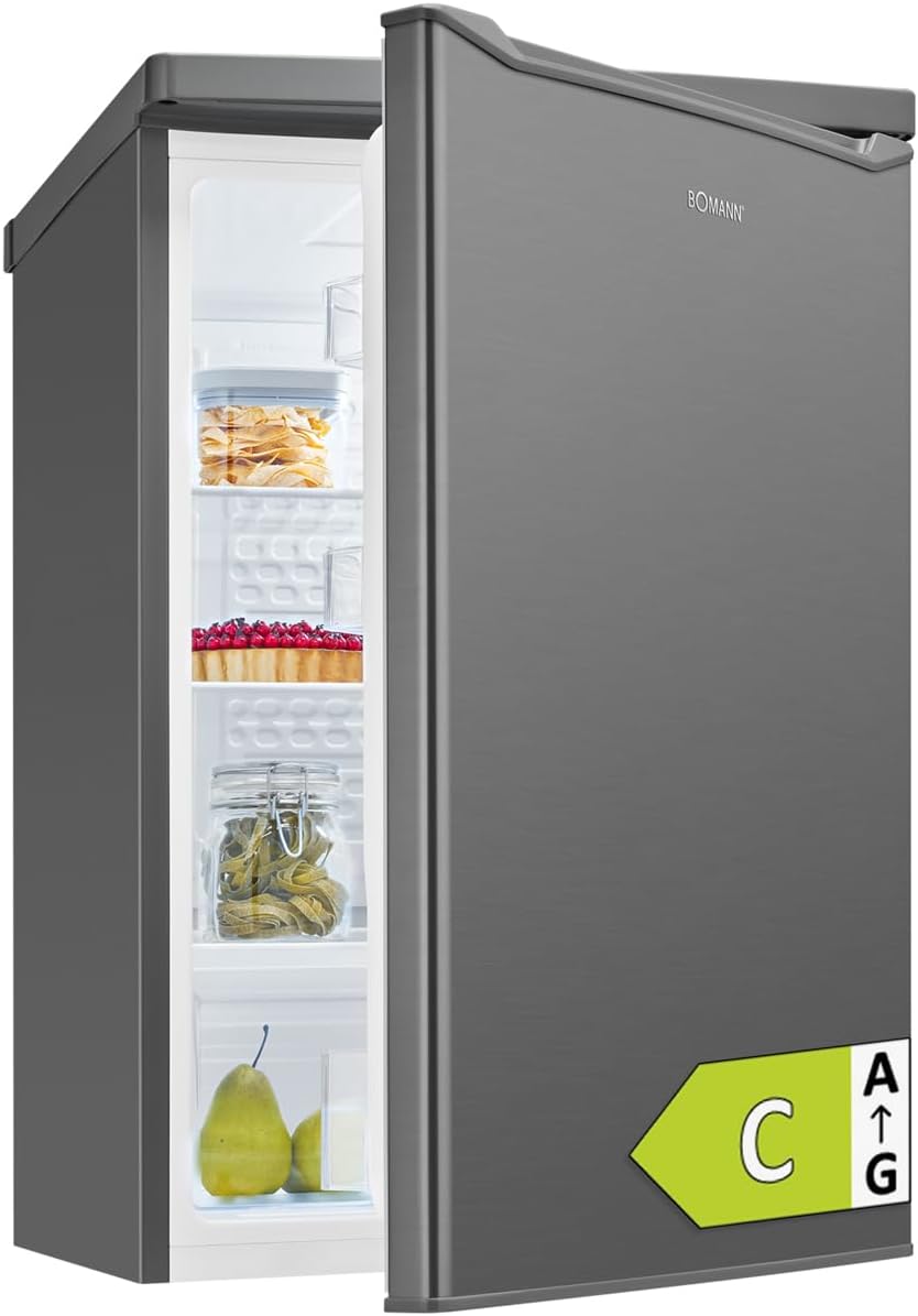 Refrigerador Bomann® sin congelador | Clase energética C | 85 cm | 5 años de garantía en el compresor | Refrigerador pequeño | 0-8 °C | silencioso 35 dB | 3 estantes | Refrigerador estándar 126 L | VS 7258 inox