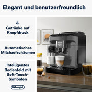 Cafetera superautomática De'Longhi Magnifica Evo ECAM 292.81.B con sistema de leche LatteCrema, 7 botones de selección directa para capuchino, espresso y otras especialidades de café, función de 2 tazas, negra