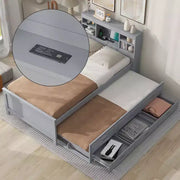 Cama tipo plataforma con nido y cajones, cama tipo plataforma con almacenamiento y USB, cama tipo plataforma de madera con estantería