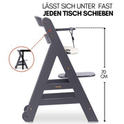 Hauck Beta+ Trona con set para recién nacidos y hamaca premium - Gris oscuro | Trona de madera evolutiva con ruedas desde el nacimiento hasta los 90 kg | incluye adaptador para recién nacidos, bandeja para comer y cojín de asiento