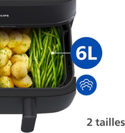 Philips Airfryer Serie 5000 - Freidora de aire de doble cesta con cocción al vapor, 9 L, RapidAir, 19 modos de cocción, hasta un 90 % menos de grasa, AirSteam, limpieza al vapor, HomeID (NA550/00)