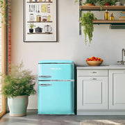 Mini refrigerador Cecotec 2 puertas retro 86L Bolero CoolMarket 2D Origin 86 Blue E, 89,3 cm alto y 48,7 cm ancho, congelador, clase energética E, Total No Frost, luz interior y tirador cromado, azul