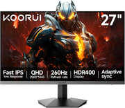 Monitor Gaming KOORUI 27 pulgadas, pantalla PC IPS, QHD 2560 × 1440, 260 Hz, 1 ms HDR400 99% sRGB, Adaptive Sync, inclinación ajustable de -5° a 20°, 2xHDMI 2.0 y 1xDP 1.4, negro