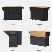 Isla de cocina extensible con alas abatibles, carrito de cocina sobre 4 ruedas con toma de corriente, mesa isla móvil con 2 puertas y 6 cajones