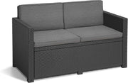 Set de salón de jardín de 4 piezas Allibert by Keter Monaco, grafito/gris, con cojines de asiento y respaldo, de plástico, aspecto de ratán plano