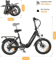 Bicicleta eléctrica plegable C20, fatbike de 20x3.0 con frenos hidráulicos, batería de 48V 15.6Ah hasta 120km, motor de 250W 25km/h, bicicleta eléctrica con pantalla LCD a color y Shimano de 7 velocidades para hombre y mujer