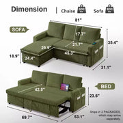 Sofá cama Dyonery 81, sofá seccional en forma de L, sofá extraíble con respaldo reclinable, puertos USB