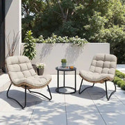 Sillas Papasan para exterior con cojín, sillas de patio acogedoras de ratán PE con mesa auxiliar