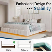 Cama de plataforma tapizada AMERLIFE con luces LED, diseño flotante, soporte de listones sólidos