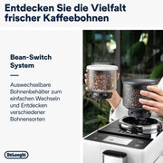 Cafetera superautomática De'Longhi Rivelia EXAM440.55.W con sistema de leche LatteCrema, recipiente de granos intercambiable, 16 bebidas de café y leche con solo tocar un botón, función Extra-Shot, pantalla táctil de 3,5 pulgadas, color blanco