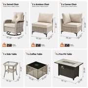 Conjunto de 9 piezas de sillas giratorias de mimbre para exteriores OVIOS con mesa de fuego