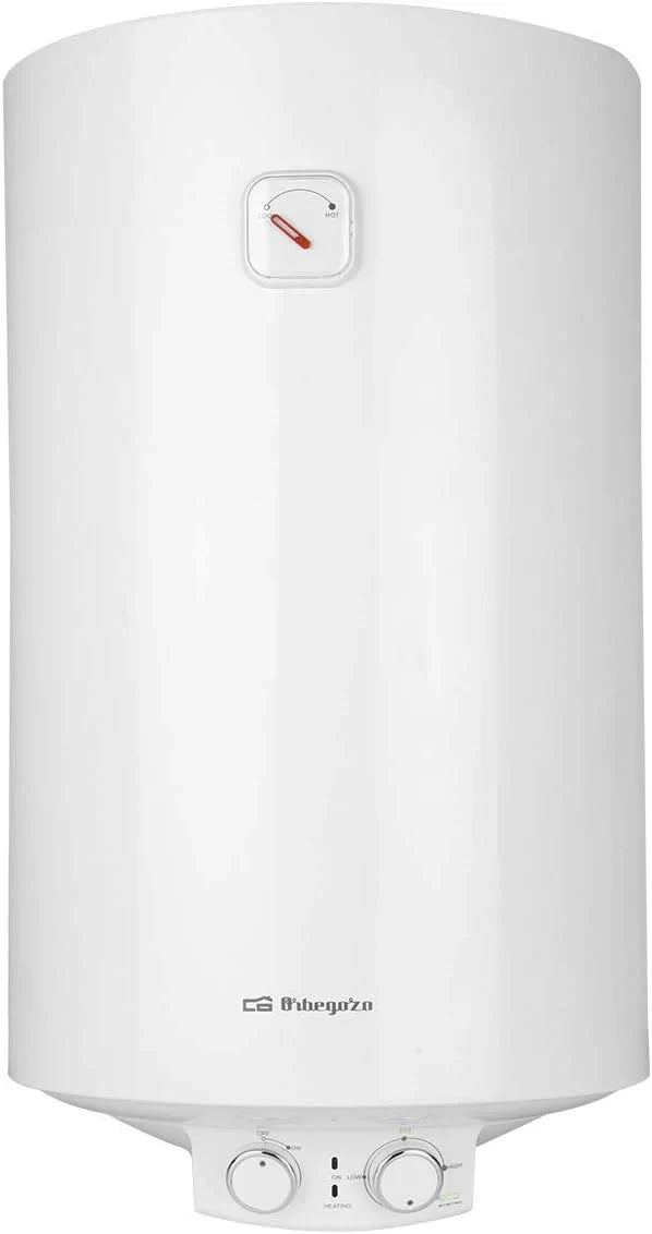 Termo eléctrico Orbegozo TRM 104, 100 litros, bajo consumo, esmaltado vitrificado, función ON/OFF, ajuste ECO, IP-X4, temperatura máx. 75ºC, instalación vertical, 1500 W