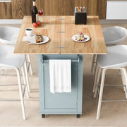 Isla de cocina con encimera plegable, carrito de almacenamiento para cocina con estante extraíble, toallero y cajón, ruedas giratorias