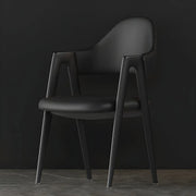 Silla de comedor con reposabrazos de cuero moderna curvada de respaldo abierto