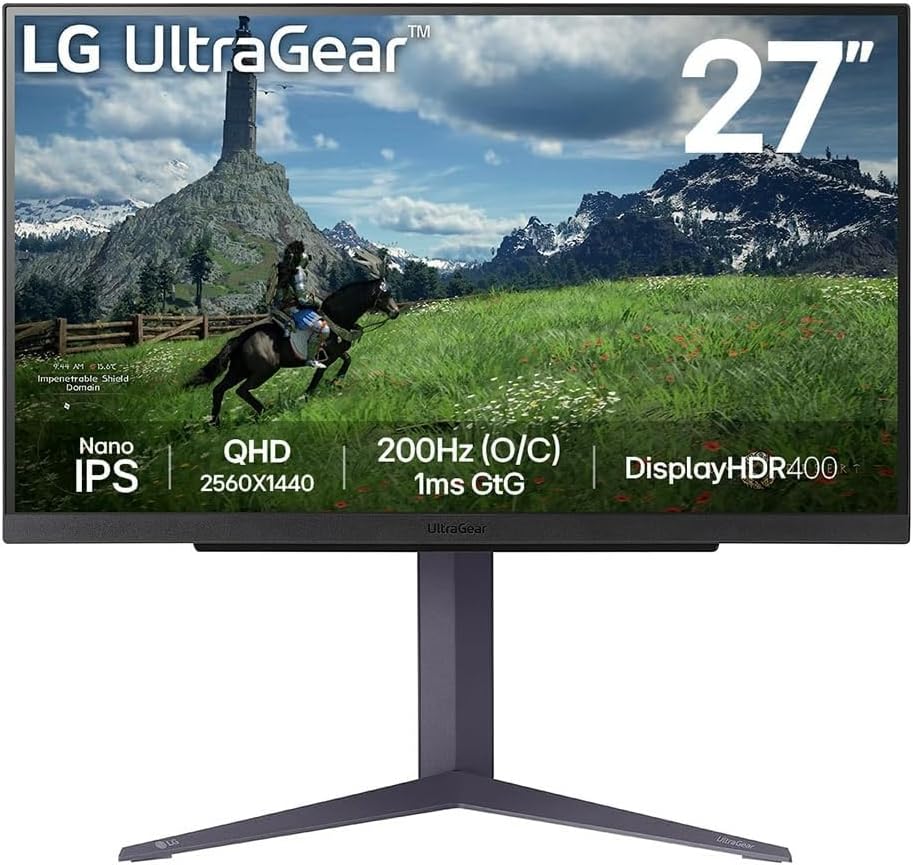 Monitor gaming LG Ultragear™ 27GS85Q-B de 27" - Panel IPS, resolución QHD (2560x1440), 1ms, 180Hz (200Hz O/C), DisplayHDR™ 400, DCI-P3 98% (CIE1976), AMD FreeSync, compatible con NVIDIA G-Sync