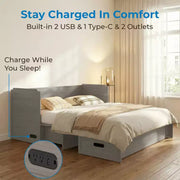 Cama Murphy convertible tamaño queen Mjkone con colchón, carga USB y cajones de almacenamiento