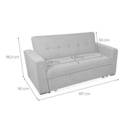 Sofá cama de 2 plazas modelo Vienna con reposabrazos, gris, diseño moderno, práctico y funcional
