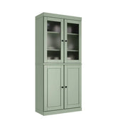 Alacena de madera maciza 100% con puertas de vidrio esmerilado, puertas sólidas, 2 cajones y estantes ajustables