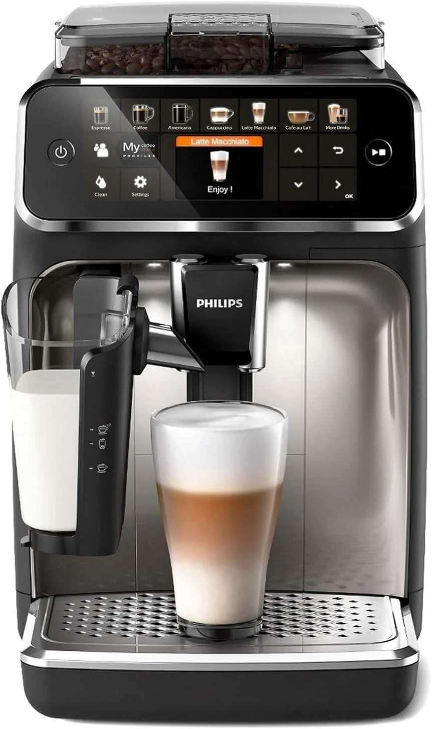Cafetera superautomática Philips Serie 5400 – Sistema de leche LatteGo, 12 especialidades de café, pantalla intuitiva, 4 perfiles de usuario, cromo (EP5447/90)