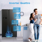 Midea KS-DDX 6.32 WT Frigorífico americano / 178,8 cm de altura / 254 kWh/año / No Frost / Compresor Dual Inverter / con dispensador de agua/hielo 3 en 1 y depósito de agua, Dark Inox