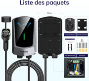 QIAO)) Cargador de vehículo eléctrico de 7,4 kW tipo 2 con cable de carga de 7 m, aplicación inteligente, pantalla LCD de 4,3", estación de carga para coche eléctrico de hasta 32 A, cargador tipo wallbox para montaje en pared con soporte para cable EV