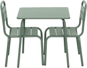 sweeek - Mesa de jardín infantil de metal + 2 sillas gris verdoso Anna. 48x48 cm
