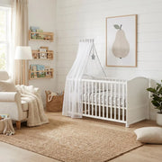 Juego de cuna roba Little Stars 70 x 140 cm, convertible y ajustable en altura, con textiles completos, diseño de estrellas, madera blanca