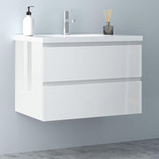 Muebles de baño, lavabo de cerámica de 80 cm con mueble bajo, conjunto de muebles de baño, armarios de baño con 2 cajones de cierre suave, blanco brillante
