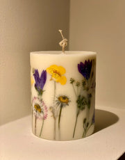 Vela de cera de soja con flor prensada, decoración floral, 9 cm de altura