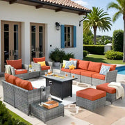 Conjunto de muebles de mimbre para patio exterior de 13 piezas XIZZI con mesa de fuego