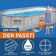 Set completo de piscina con estructura Bestway Power Steel Swim Vista Series, incluye bomba de filtro, 427 x 250 x 100 cm, aspecto de pared de piedra (gris crema), ovalada