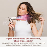 Shark FlexStyle 5 en 1, moldeador de aire y secador de pelo, accesorio rizador Auto-Wrap, cepillo plano, cepillo ovalado, concentrador, difusor, estuche de almacenamiento, sin daños por calor, negro/oro rosa, HD440EU