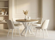 Mesa de comedor redonda extensible estilo loft WFL GROUP - Mesa industrial con patas de metal blanco - Mesa que ahorra espacio para salón - Roble Lancelot - 100 a 180 cm