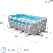 Piscina Desmontable Rectangular Intex Prism Frame, 400x200x122 cm, Material de Triple Capa, Capacidad 8.418 L, Ventana Panorámica, Tapiz, Cobertor, Depuradora de Cartucho, Escalera (56029)