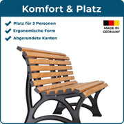 Banco de jardín Blome Helgoland - banco de jardín de 3 plazas para jardín, balcón, terraza, banco de parque con aspecto de madera, fabricado en Alemania