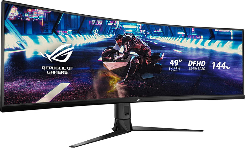 ASUS ROG XG49VQ - Monitor gaming eSport 49" UWQHD - Panel VA curvo 1800R - 32:9 - 144Hz - 3840 x 1080 - 400cd/m² - DisplayPort, 2x HDMI y 2x USB 3.0 - AMD FreeSync 2 HDR - AuraSync