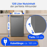 Refrigerador Bomann® sin congelador | Clase energética C | 85 cm | 5 años de garantía en el compresor | Refrigerador pequeño | 0-8 °C | silencioso 35 dB | 3 estantes | Refrigerador estándar 126 L | VS 7258 inox
