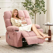 Sillón reclinable extragrande para adultos, sofá mecedor giratorio manual, bolsillos laterales y portavasos para personas altas y grandes, sala de estar