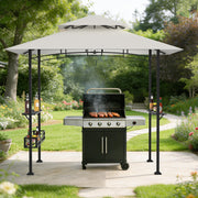 Pabellón para barbacoa 238 x 148 x 242 cm, cenador para BBQ con doble techo, 2 estantes laterales, cesta de almacenamiento, 10 ganchos, abrebotellas, protección solar UV30+, para jardín y terraza, blanco crema