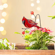 Pájaro de cristal rojo pintado a mano para arreglos de plantas y decoración del hogar