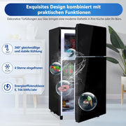 Refrigerador con congelador Merax, combinación frigorífico-congelador, frigorífico pequeño con 51L y congelador de 21L, silencioso, LED, estantes de vidrio, cajón para verduras, estantes en la puerta, para cocina, sala de estar, oficina, negro