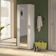 Zapatero Forte NET106 blanco 50, mueble de recibidor estrecho con 6 estantes y frente de espejo, pasillo, recibidor, madera, blanco, 50,2 cm de ancho x 179,1 cm de alto x 34,8 cm de profundidad
