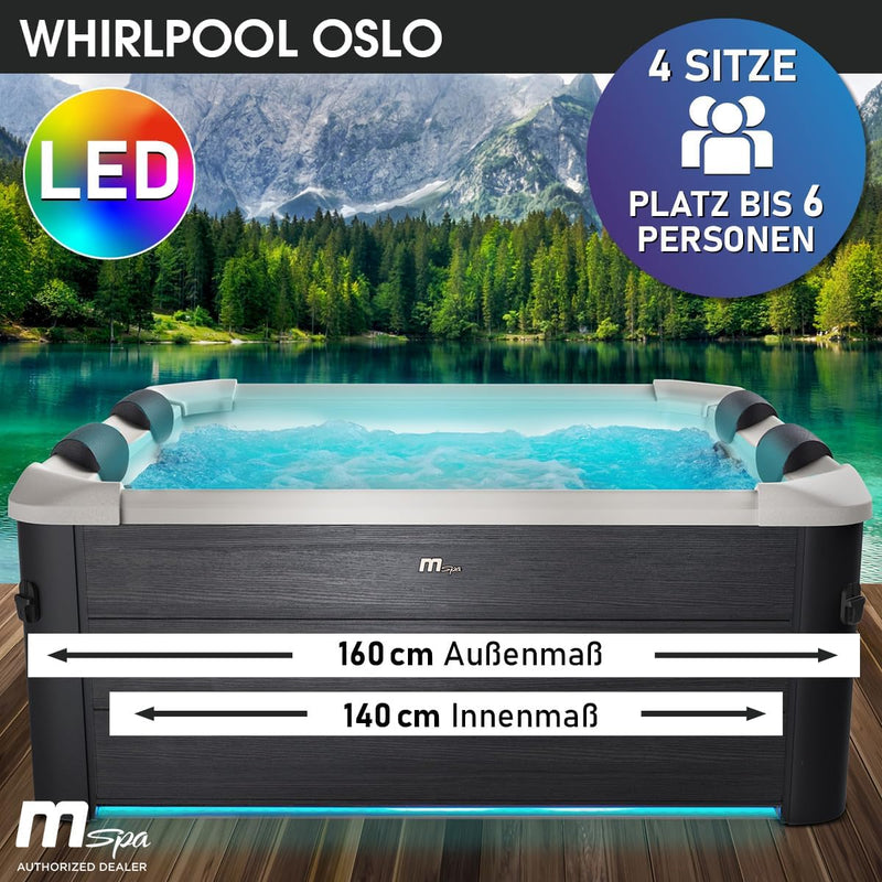 Jacuzzi MSpa Oslo de BRAST con pared exterior rígida | Iluminación LED con 20 colores ajustables para 6 personas | 160x160x65 cm | 120 chorros de masaje | Uso durante todo el año, resistente al invierno | Piscina para interiores y exteriores